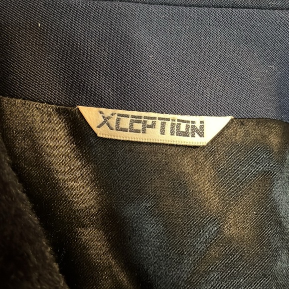 Vintage Xception wool trench women’s 13 14 navy detaching faux fur collar flaw - Picture 4 of 16